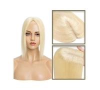 La parrucca calva di una signora, Topper for capelli veri umani da donna, 6-18 pollici, senza frangia, 10 * 12 cm, base in seta iniettata, clip in, dritto(Bleach Blonde,10inch)