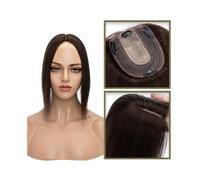 La parrucca calva di una signora, Topper for capelli veri umani da donna, 6-18 pollici, senza frangia, 10 * 12 cm, base in seta iniettata, clip in, dritto(Darkest Brown,14inch)