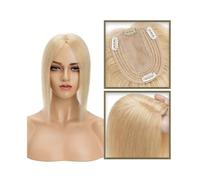 La parrucca calva di una signora, Topper for capelli veri umani da donna, 6-18 pollici, senza frangia, 10 * 12 cm, base in seta iniettata, clip in, dritto(Natural Blonde,18inch)