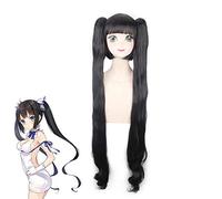 La parrucca di Hestia è sbagliata per cercare di raccogliere le ragazze in un sotterraneo Parrucche di costume da cosplay Hestia Capelli lunghi neri con coda di cavallo con chip