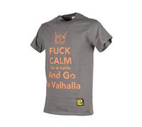 LA PATCHERIA® T-Shirt Manica Corta 100% Cotone Unisex Resistente e Irrestringibile, Vestibilità Comfort Militare Tattico Perfetto anche per Softair FUCK CALM DIE IN BATTLE AND GO TO VALHALLA (L)