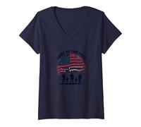 La Patria dei Liberi a Causa del Coraggioso Tributo Patriottico Maglietta con Collo a V, Donna, Navy, M