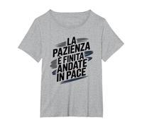 La Pazienza È Finita Andate in Pace Frase Divertente Ironica Maglietta, Donna Plus-Size, Grigio Melange, 5X