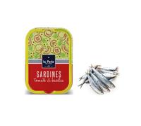 La Perle des Dieux® | Sardine Selezionate a Mano Fresche Preparate in Olio Oliva Pomodoro Basilico | Sardine Lattina Gourmet - Netto 115 Gr