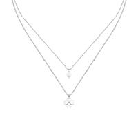 LA PETITE STORY Collana Donna in Acciaio, Doppio Filo con Perla e Quadrifoglio, Collezione FRIENDSHIP, Idee Regalo