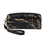 La piccola borsa di trucco del marmo nero dell'oro, doppio ha parteggiato il sacchetto del cuoio di Cas