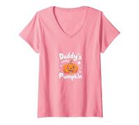 La Piccola Zucca di papà: Divertimento per la Famiglia di Halloween Maglietta con Collo a V, Donna, Rosa, L