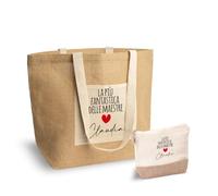 ''La più fantastica delle maestre'' Set Combo Borsa e Pochette in Juta laminata personalizzata con nome Da mare estate da viaggio maestra insegnante fine anno scolastico scuola ringraziamento