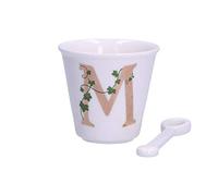 La Porcellana Bianca - Bicchierino Lettera M con Cucchiaino - Arredo Casa, Cucina - Linea Unico - Idea Regalo - Porcellana - 75 CC; Ø 6,7; h6 cm