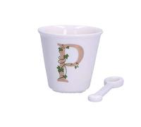 La Porcellana Bianca - Bicchierino Lettera P con Cucchiaino - Arredo Casa, Cucina - Linea Unico - Idea Regalo - Porcellana - 75 CC; Ø 6,7; h6 cm