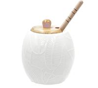 LA PORCELLANA BIANCA - Intavola Foglie Vasetto Miele con Servimiele 250 ml, Porcellana e Legno