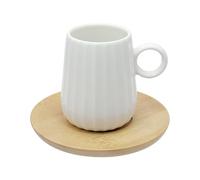 La Porcellana Bianca Set 6 tazze da caffè con righe e piattino in legno "Intavola" 90 ml