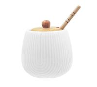 LA PORCELLANA BIANCA - Intavola Righe Vasetto Miele con Servimiele 250 ml, Porcellana e Legno