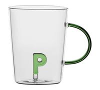 LA PORCELLANA BIANCA - Tazza Lettera 'P' in vetro borosilicato, capacità 400 cc, collezione Allalettera
