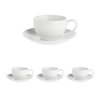 LA PORCELLANA BIANCA - Tazza The da 220cc con Piattino - Ideale per il tè, elegante e resistente, perfetta per ogni occasione. Linea Essenziale (Confezione da 4)