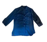 La Primula Verde, Camicia da Donna in Puro Lino, Collo Coreana, Doppio Taschino, Manica 3/4, dalla S alla XL, Regular Slim Fit in Quattro Colori, Bianco, Blu, Rosa, Verde (Small, Blu)