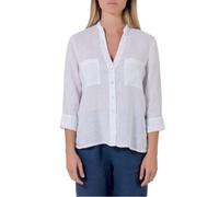 La Primula Verde, Camicia da Donna in Puro Lino, Collo Coreana, Doppio Taschino, Manica 3/4, dalla S alla XL, Regular Slim Fit in Quattro Colori, Bianco, Blu, Rosa, Verde (Large, Bianco)