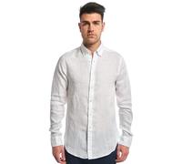 La Primula Verde, Camicia di Lino Uomo, Maniche Lunghe, Button Down, PClub, Anche in Taglie Calibrate, dalla Small alla 6XL, in 9 Colori, Tinta Unita (Large (L), Bianca)