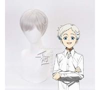 La promessa Neverland Norman Silver Parrucca corta Cosplay Halloween Capelli sintetici Gioco di ruolo Parrucca per adulto + Cappellino per parrucca come da foto
