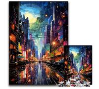 La psichedelia colorata della città dopo la pioggia Puzzle da 1000 pezzi Puzzle di carta per la decorazione della casa Natale e Capodanno per adolescenti 1000 pezzi (38x26 cm)