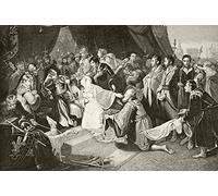 La regina Filippa intercede con suo marito Edoardo Iii per risparmiare le vite dei borghesi di Calais dalla storia nazionale e domestica dell'Inghilterra di William Aubrey Pubblicato Londra Circa 1890