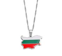 La Repubblica Popolare Di Bulgaria Mappa Bandiera Collane Con Ciondolo Collane Bulgare Donna Uomo Gioielli/Mappa Di Moda 3D Con Texture Collana Di Moda Regalo,Colore Argento,60 Cm O 23,6 Pollici