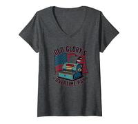 La retribuzione degli straordinari di Old Glory Maglietta con Collo a V, Donna, Grigio Scuro, L