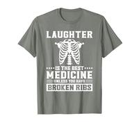 La Risata è la Migliore Medicina, Divertente Recupero da lesioni alle Costole rotte Maglietta, Uomo, Verde Militare mélange, XL