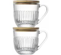 La Rochère Ouessant Vetro Caffè Tazze Set Di 2 con Legno Coperchi / Coasters,