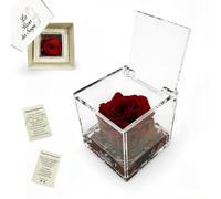La Rosa dei Sogni Rosa Stabilizzata Profumata con Petali in gel in Cubo Trasparente - Confezione Regalo Elegante - Durata 5-7 anni - Made in Italy - 5x5 cm (Rosso)