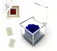 La Rosa dei Sogni Rosa Stabilizzata Profumata con Petali in gel in Cubo Trasparente - Confezione Regalo Elegante - Durata 5-7 anni - Made in Italy - 5x5 cm (Blu)