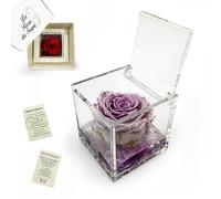 La Rosa dei Sogni Rosa Stabilizzata Profumata con Petali in gel in Cubo Trasparente - Confezione Regalo Elegante - Durata 5-7 anni - Made in Italy - 5x5 cm (Lilla)