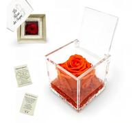 La Rosa dei Sogni Rosa Stabilizzata Profumata con Petali in gel in Cubo Trasparente - Confezione Regalo Elegante - Durata 5-7 anni - Made in Italy - 5x5 cm (Arancione)
