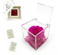 La Rosa dei Sogni Rosa Stabilizzata Profumata con Petali in gel in Cubo Trasparente - Confezione Regalo Elegante - Durata 5-7 anni - Made in Italy - 5x5 cm (Fucsia)