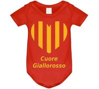 La Ruotante Body per neonato adatto a tifosi di calcio con cuore giallorosso (Rosso, 12 mesi)