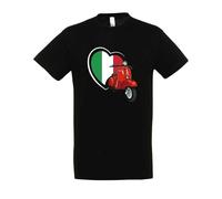 La Ruotante T-Shirt Maniche Corte Compatibile con Vespa Rossa con Cuore Bandiera Italiana Epoca Vintage (IT, Testo, S, Regular, Regular, Nero)