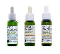 La Saponaria | Kit 3 Sieri Viso Illuminante e Antiage: Vitamina C Anti-macchie + Acido Ialuronico Multi Peso Rimpolpante + Peptidi Complex Lift, 3x30 ml