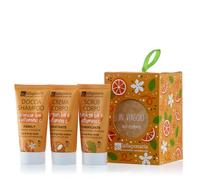 La Saponaria | Lanterna “In Viaggio”, Set Regalo da 3 Pezzi Tral Size con Doccia Shampoo, Crema Corpo e Scrub Corpo, Idea Regalo Naturale per Natale o Compleanno