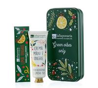 La Saponaria | Scrigno Mani & Unghie, Set Regalo Natalizio Crema Mani Bio Vaniglia e Cacao + Lima Unghie 2-in-1 in Legno - Idea Regalo Bio con Confezione Natalizia (Limone)