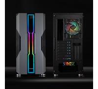 La scatola semi-tower TQGCC103-B "NightCity" è ideale per i giocatori, presentando un design elegante in nero, ampi spazi interni per componenti ad alte prestazioni e sistemi di ventilazione