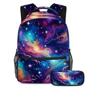 La scelta migliore per studenti, set da 2 pezzi, borsa da viaggio perfetta per ragazzi, ragazze e adolescenti, galassia colorata, Multicolore, B：29.4x20x40cm P：19x7.5x3.8cm, Zaini Daypack