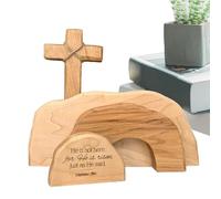 La scena pasquale è tomba vuota, risurrezione insieme, blister di legno vuoto | Gesù presepe Centorpiece, tavolo Christian Crafts religioso a