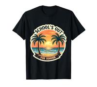 La scuola è fuori per l'estate insegnante studente spiaggia vintage tramonto Maglietta