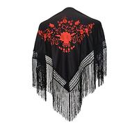 La Señorita Foulard Cintura chale Manton de Manila Flamenco di Danza Bambini Nero Rosso
