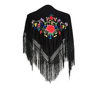 La Señorita Mantono/panno spagnolo - nero con fiori e frange nero Small