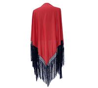 La Señorita Sciarpa Scialle Spagnolo Flamenco Danza de manila rosso liscio frangia nero Grande