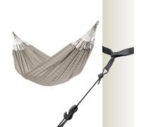 La Siesta® Amaca doppia Brisa classica e supporto per albero, kit di sospensione per alberi e travi, per interni ed esterni, resistente alle intemperie, colore mandorla