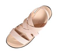 La signora Europa e gli Stati Uniti nuove pantofole estive da donna in tessuto elastico intrecciato con una parola trascinano le scarpe da spiaggia per il tempo libero sandali elastici ( Beige, 38)