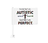 La società dice che Dio autistico dice che sono perfetto (2) Fermaglio per finestra per bandiere per auto Protezione solare Decorazione Banner bifacciale da 12x18 pollici per camion