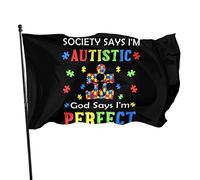 La società dice che sono autistico Dio dice che sono perfetto Bandiera 3x5 piedi Banner Poster Sfondo decorativo Decorazione da parete Poliestere Applica a giardino Cortile Casa Dindoor Esterno